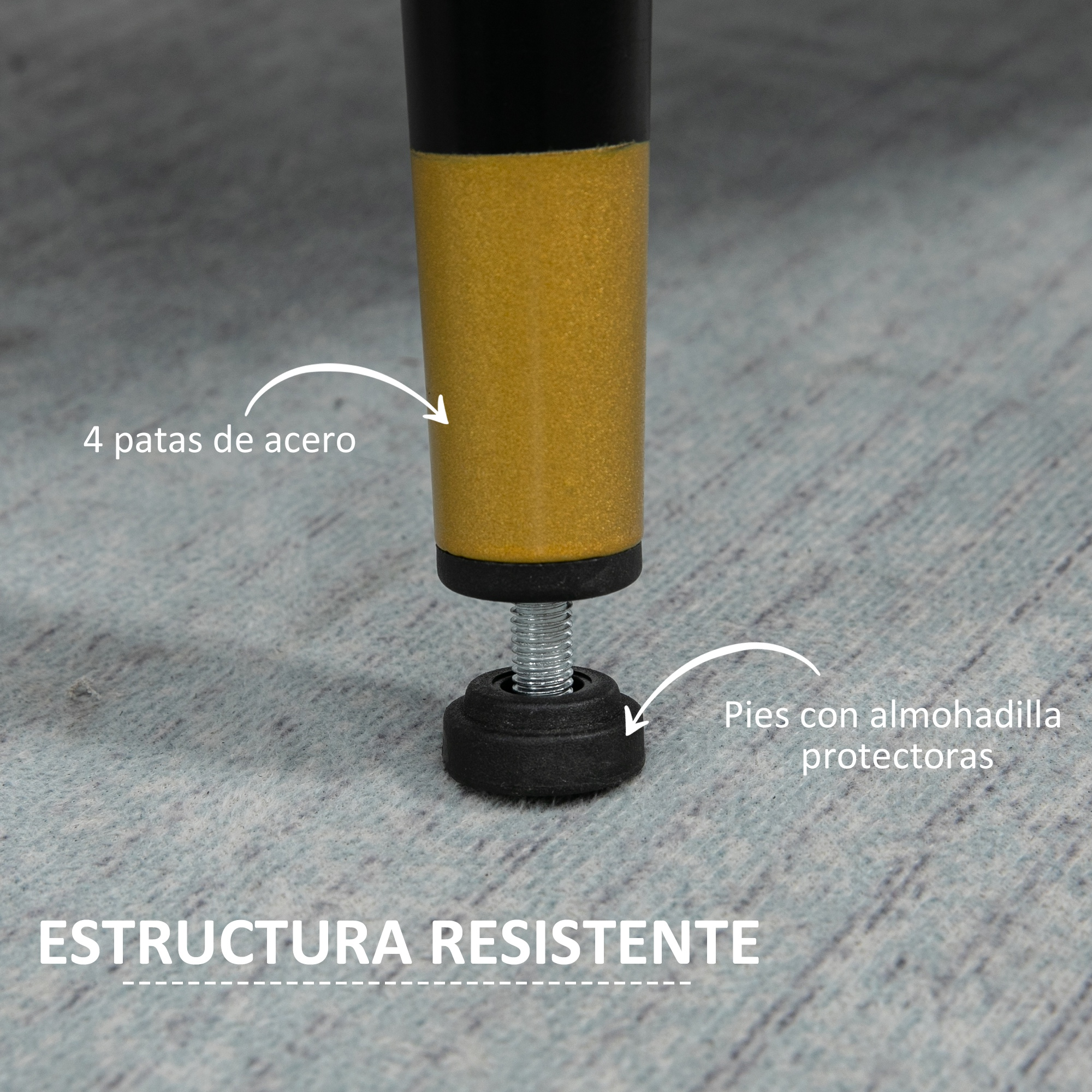 Pata de acero con pie protector ajustable sobre superficie.