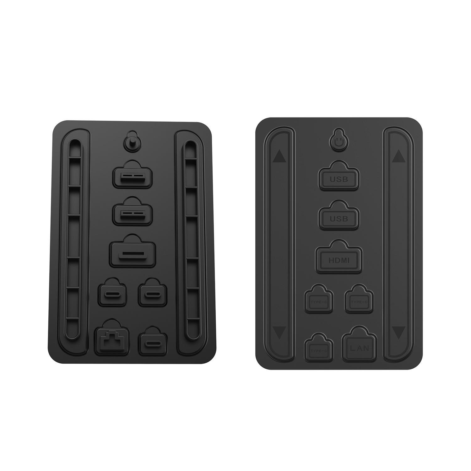 Zwei schwarze Adapter mit verschiedenen Anschlüssen: USB, HDMI, Typ-C, LAN.