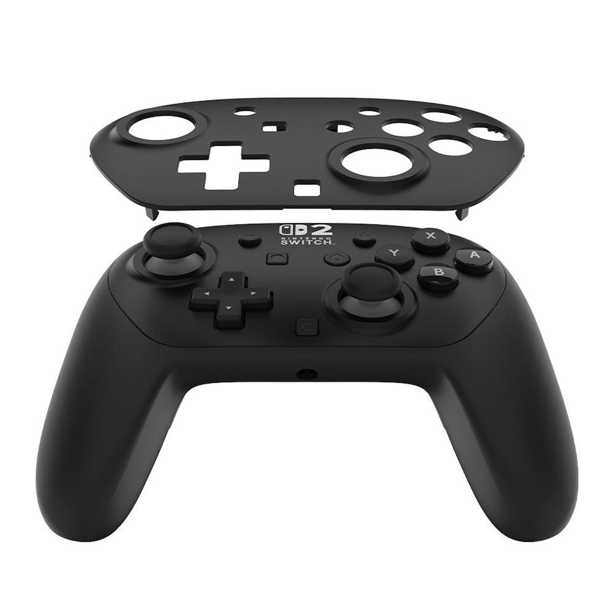 Schwarzer Nintendo Switch Pro Controller mit abgenommener oberer Frontplatte.