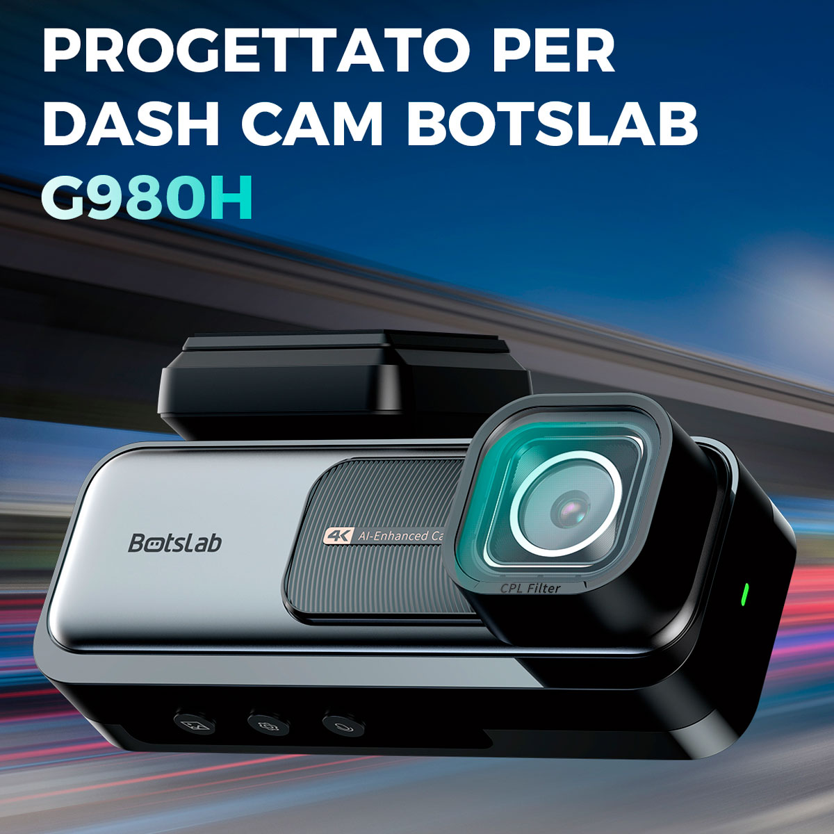 Dashcam Botslab G980H con fotocamera 4K potenziata dall'IA e filtro CPL.