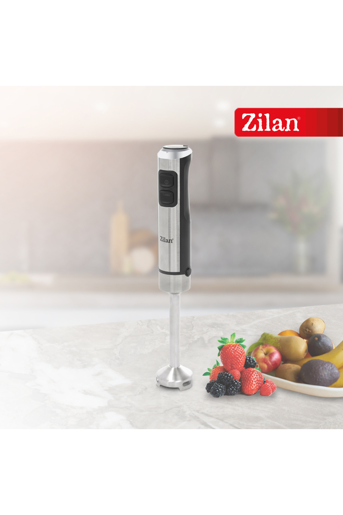 ZILAN ZLN3994 2 Hız Ayarı Turbo Fonksiyonu Paslanmaz Çelik Bıçaklar Dikey 1200 W El Blender Gri