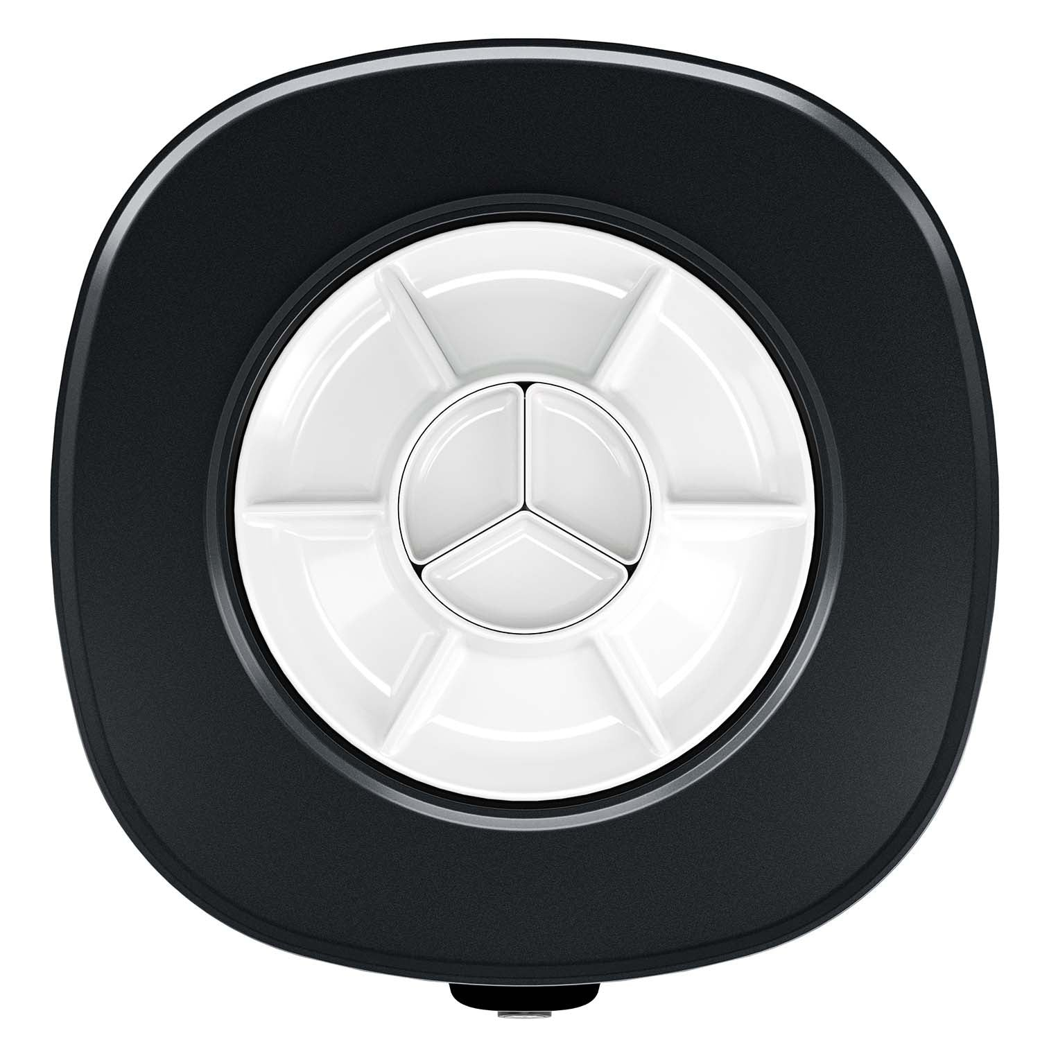 A black rim surrounds a white palette with three compartments in the center.