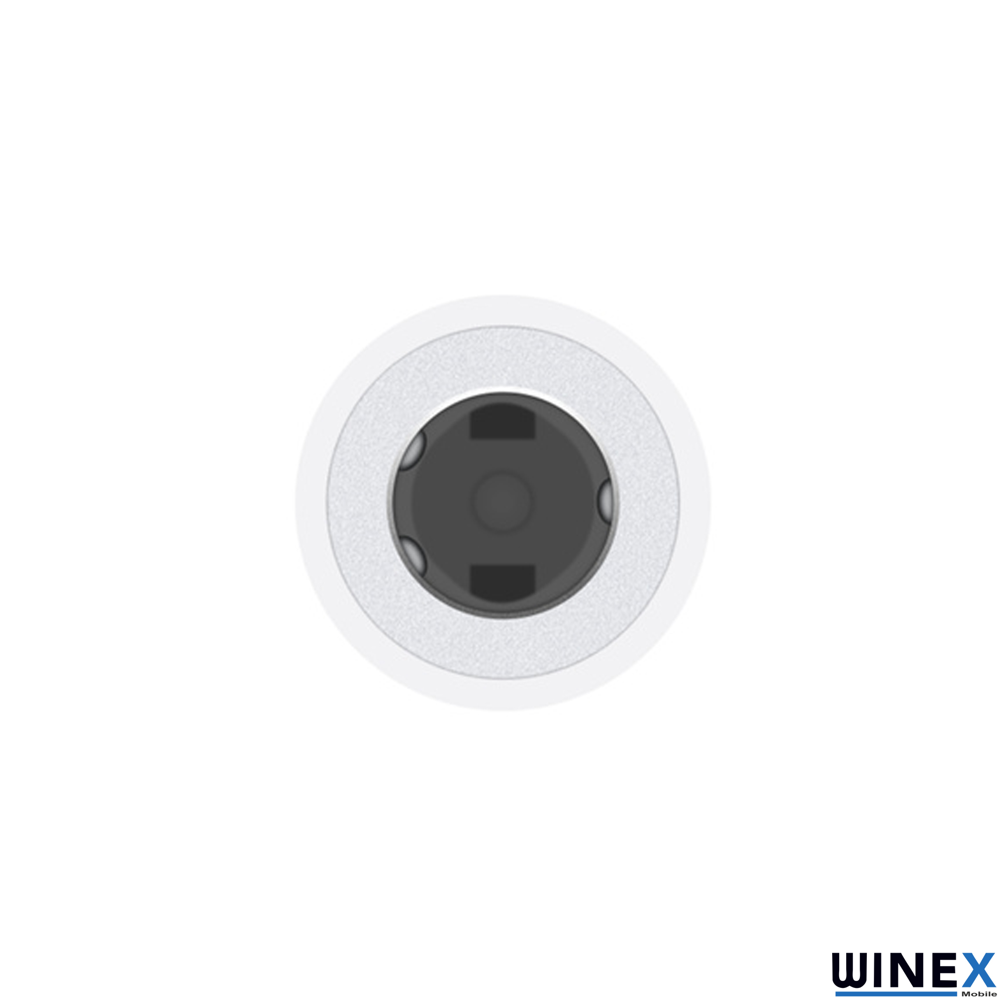 Beyaz bir Apple Lightning - 3,5 mm kulaklık jak adaptörü.