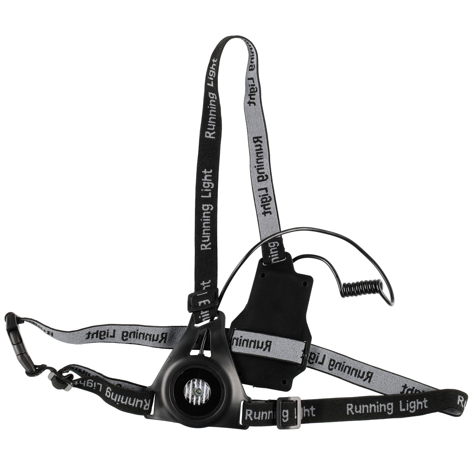 Black headlamp with reflective "Running Light" straps and an LED light.