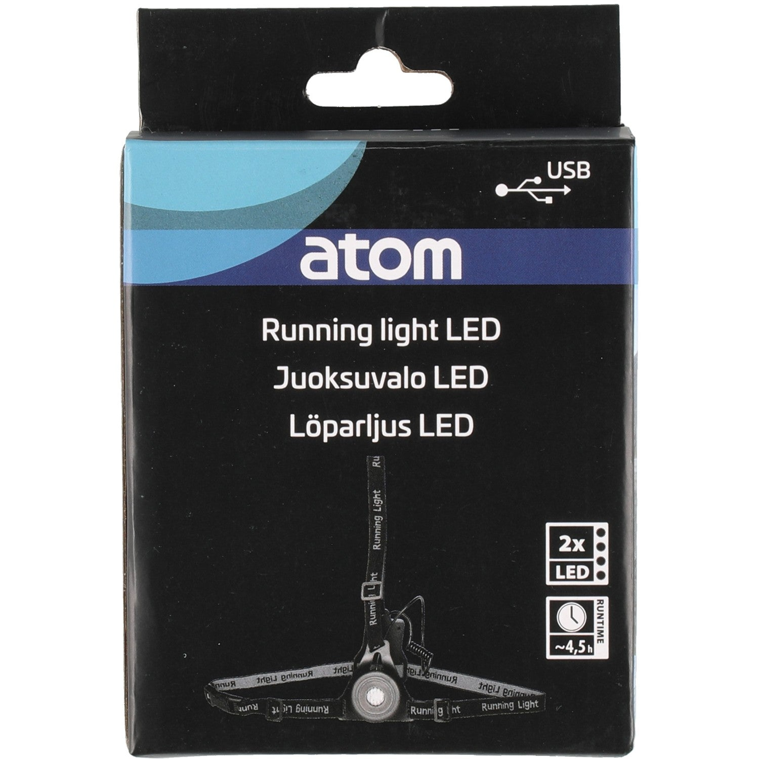 Packaging for an LED running light with USB and 2 LEDs.