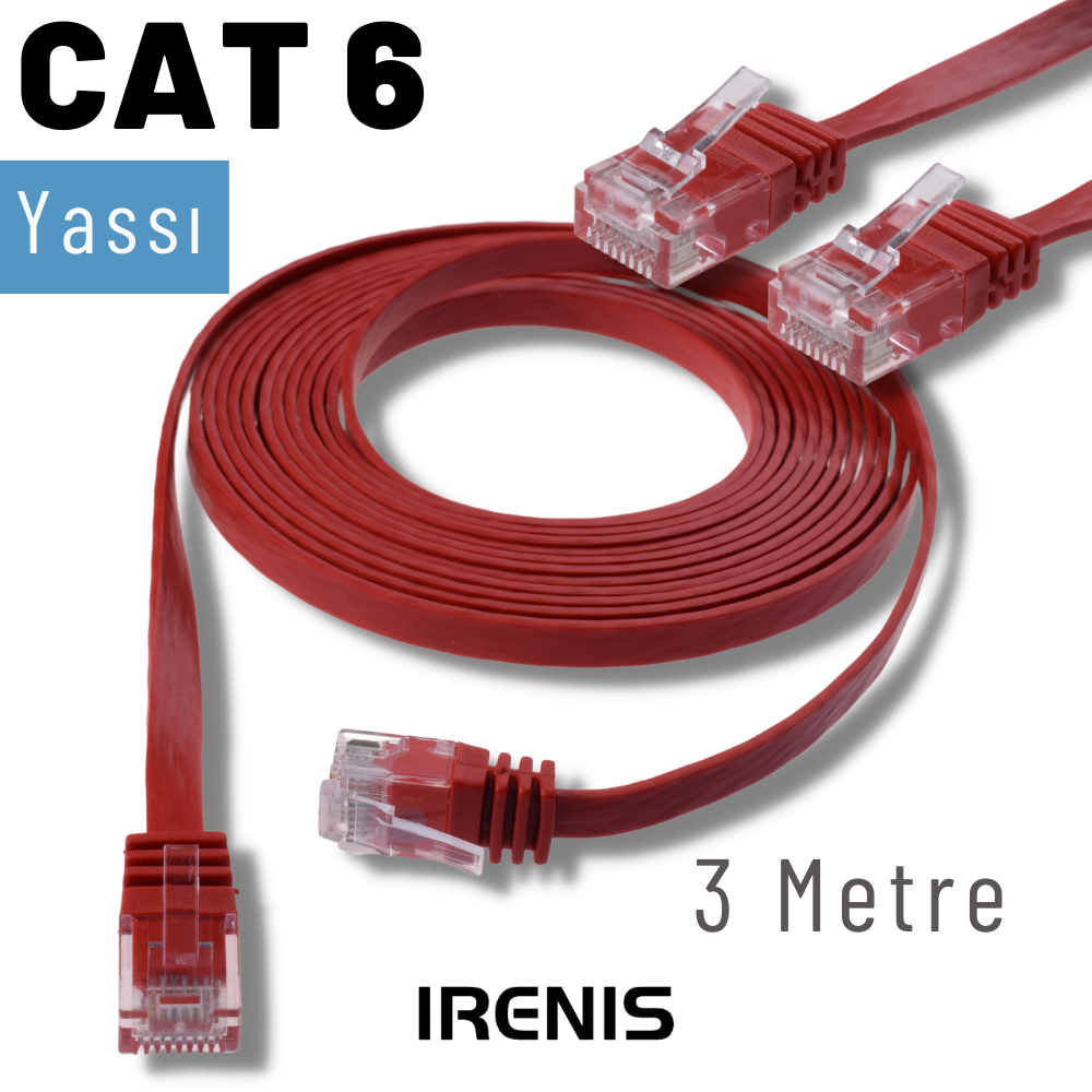 IRENIS 3 Metre CAT6 Kablo Yassı Ethernet Network Lan İnternet Ağ Kablosu
