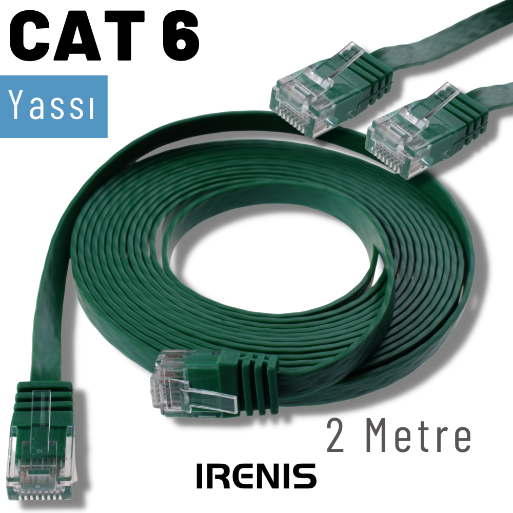 IRENIS 2 Metre CAT6 Kablo Yassı Ethernet Network Lan İnternet Ağ Kablosu
