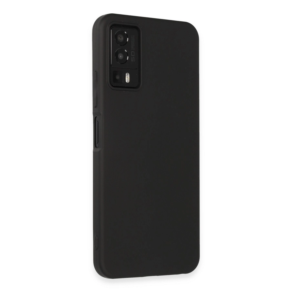 Arkada dikdörtgen kamera modülüne sahip siyah telefon kılıfı.