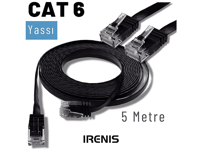 IRENIS 5 Metre CAT6 Kablo Yassı Ethernet Network Lan İnternet Ağ Kablosu