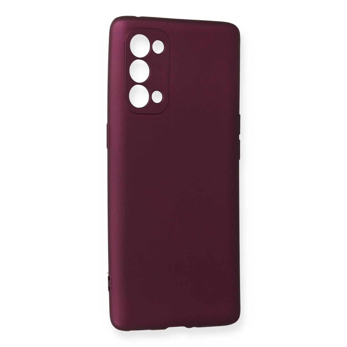 Kamera lensi kesikleri olan koyu kırmızı telefon kılıfı beyaz arka plan üzerinde.