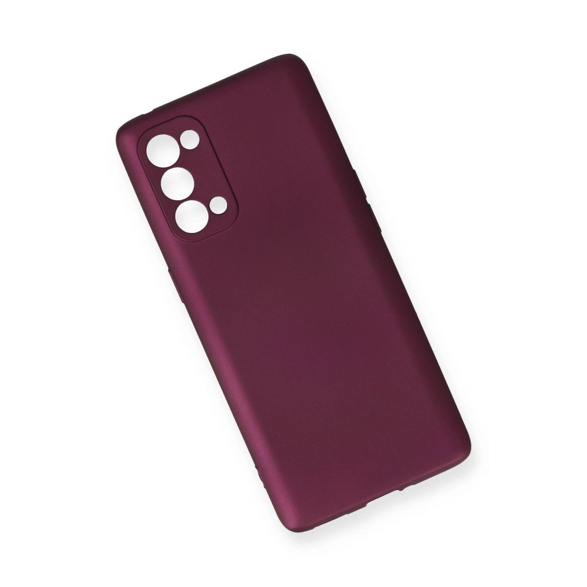 Mat erik rengi telefon kılıfı, kamera oyuntusuyla beyaz zeminde gösteriliyor.