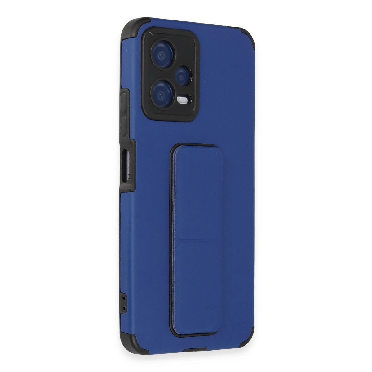 Entegre stantlı ve kamera kesimli mavi telefon kılıfı.