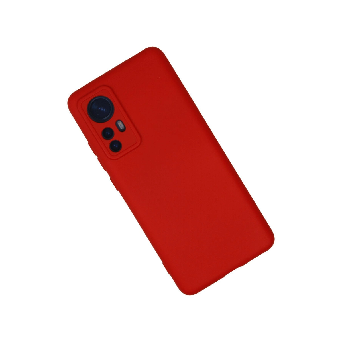 Beyaz arka plan üzerinde kamera modülüne sahip kırmızı telefon kılıfı.