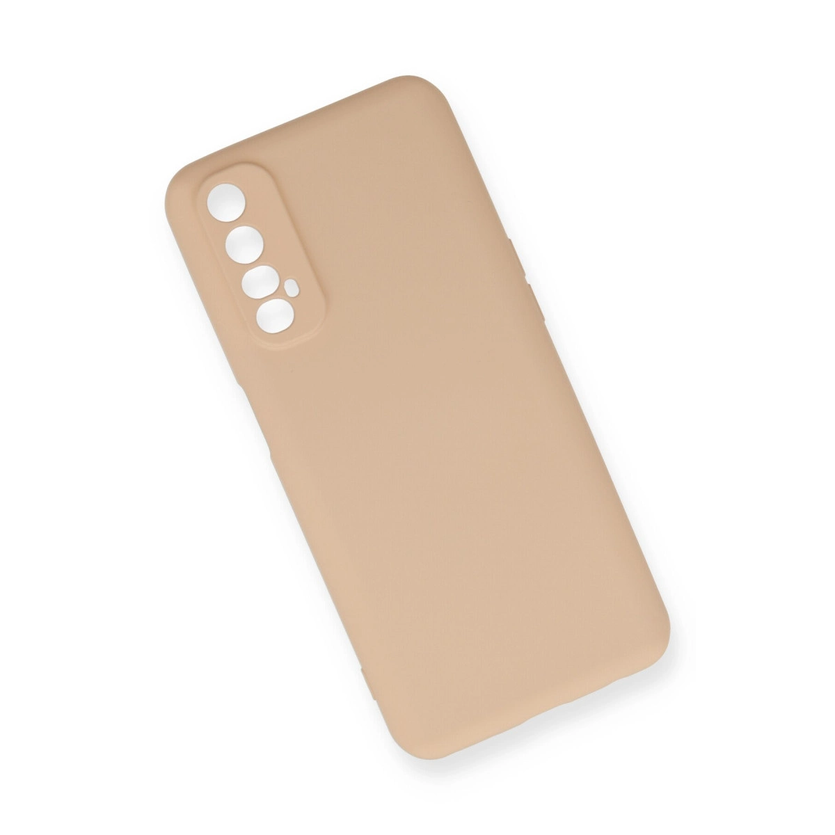 Dört lensli kamera modülü kesimli bej telefon kılıfı.