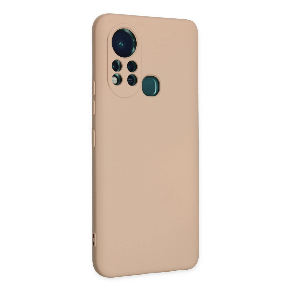 Kamera modülü ve yeşil vurgulu bej telefon kılıfı.