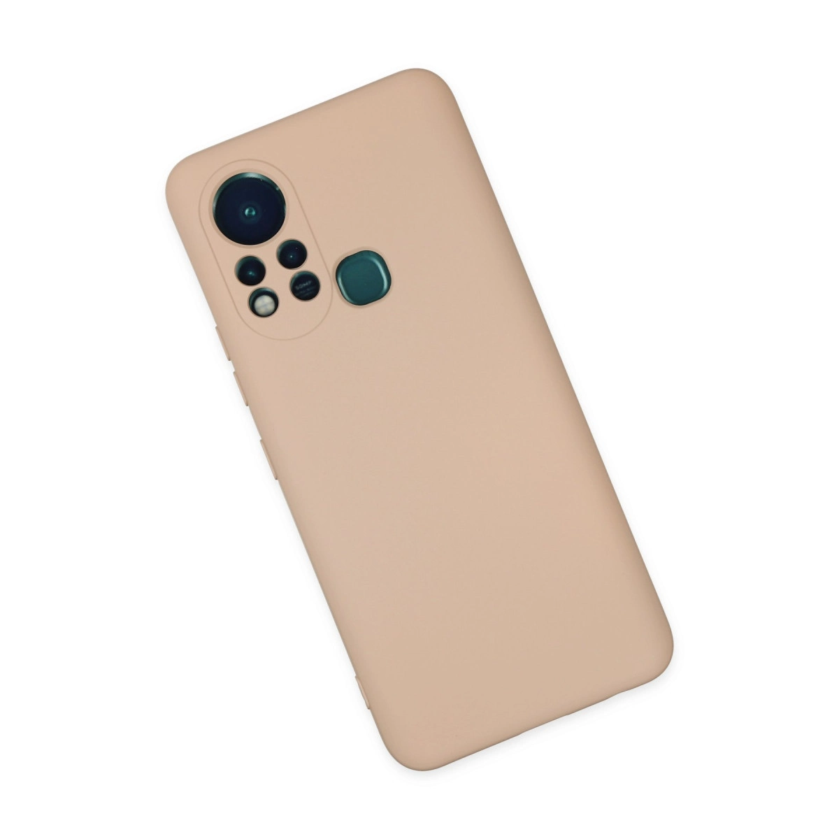 Kamera ünitesi ve parmak izi sensörü bulunan bej telefon kılıfı.