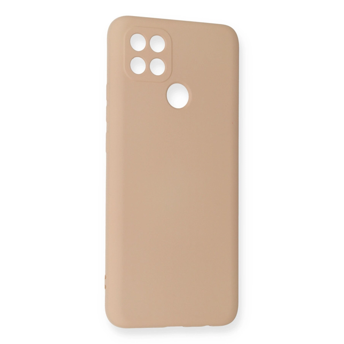 Kamera ve parmak izi sensörü için kesiklere sahip bej telefon kılıfı.