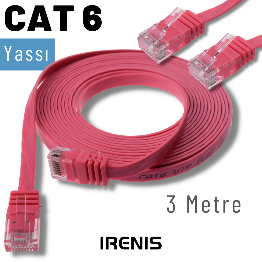 IRENIS 3 Metre CAT6 Kablo Yassı Ethernet Network Lan İnternet Ağ Kablosu