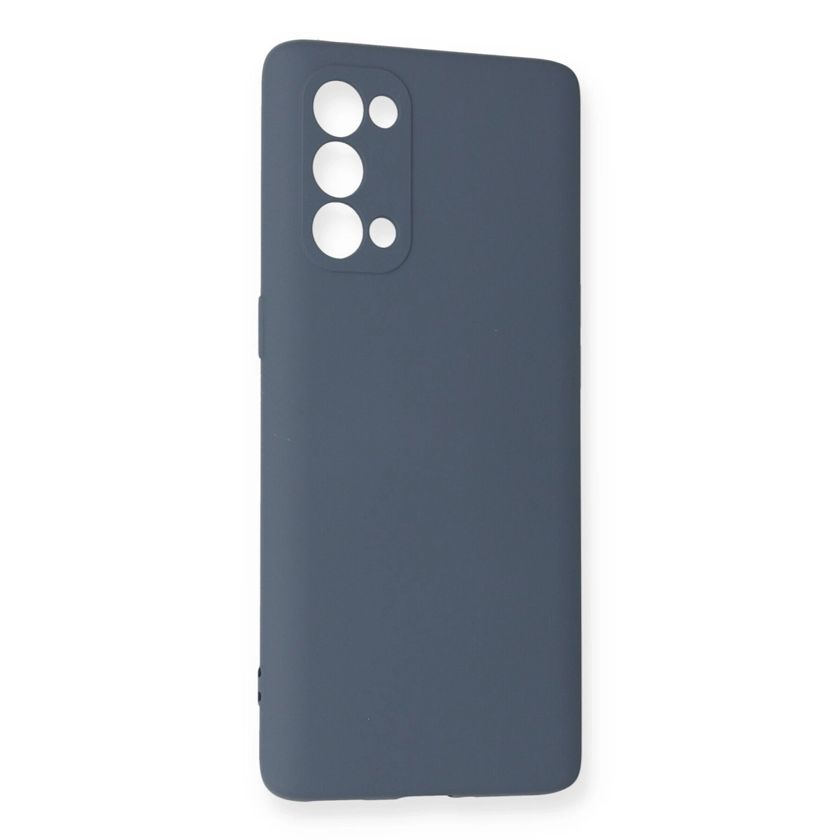 Koyu gri telefon kılıfı, kamera kesikleri mevcut.