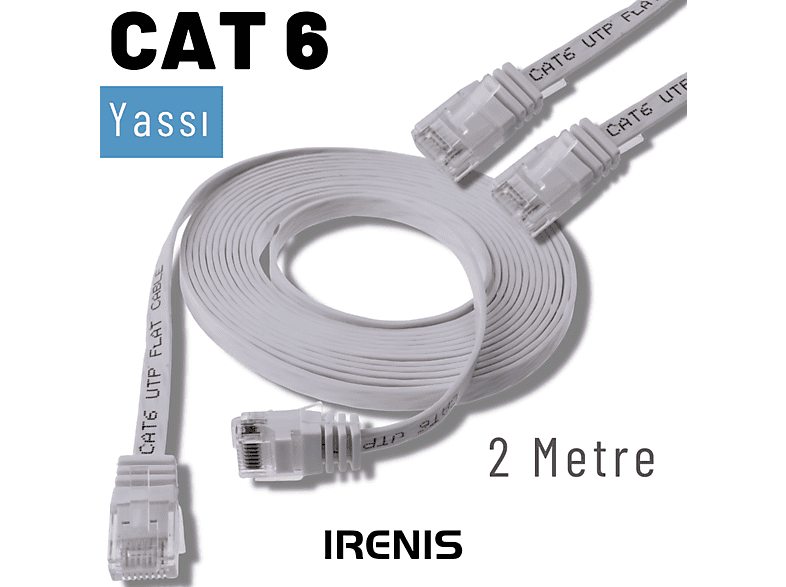 IRENIS 2 Metre CAT6 Kablo Yassı Ethernet Network Lan İnternet Ağ Kablosu