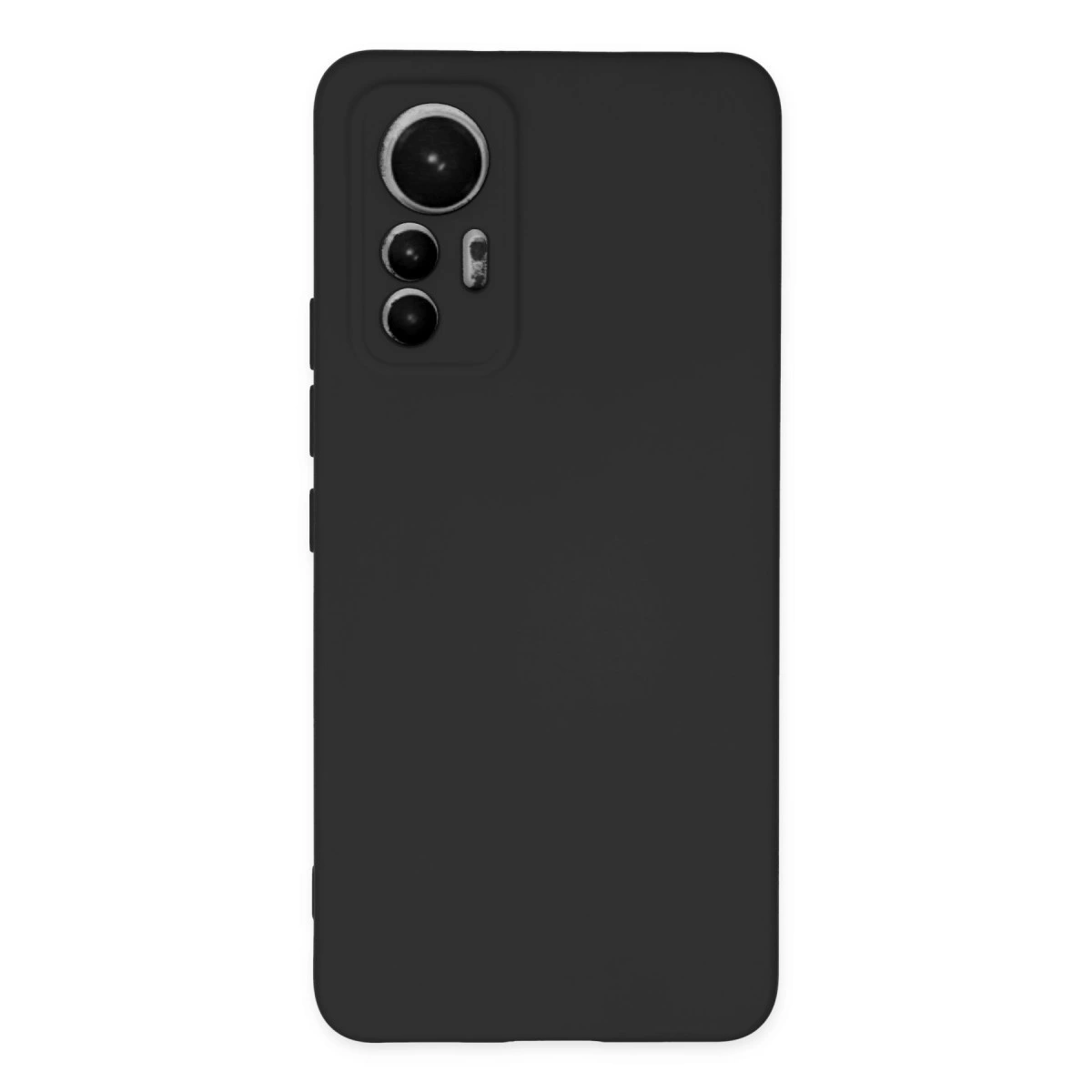 Sol üstte üçlü kamera lens dizilimine sahip siyah telefon kılıfı.