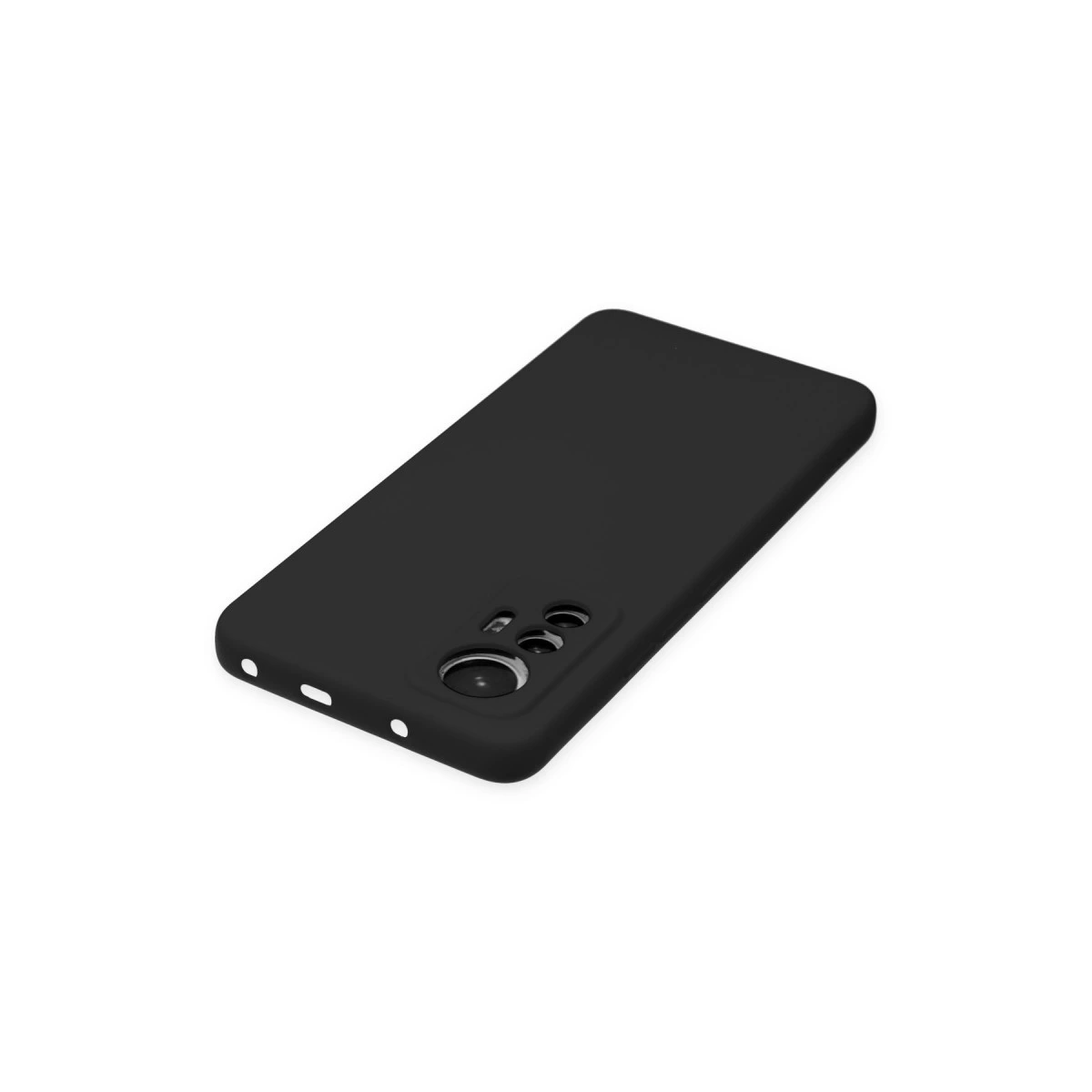 Kamera ve düğmeler için kesikleri olan siyah telefon kılıfı.