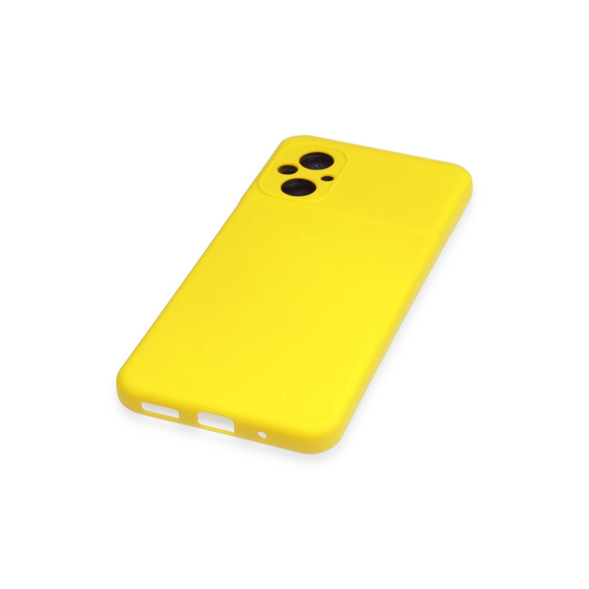 Sarı telefon kılıfı, kamera ve portlar için kesikleri bulunur.