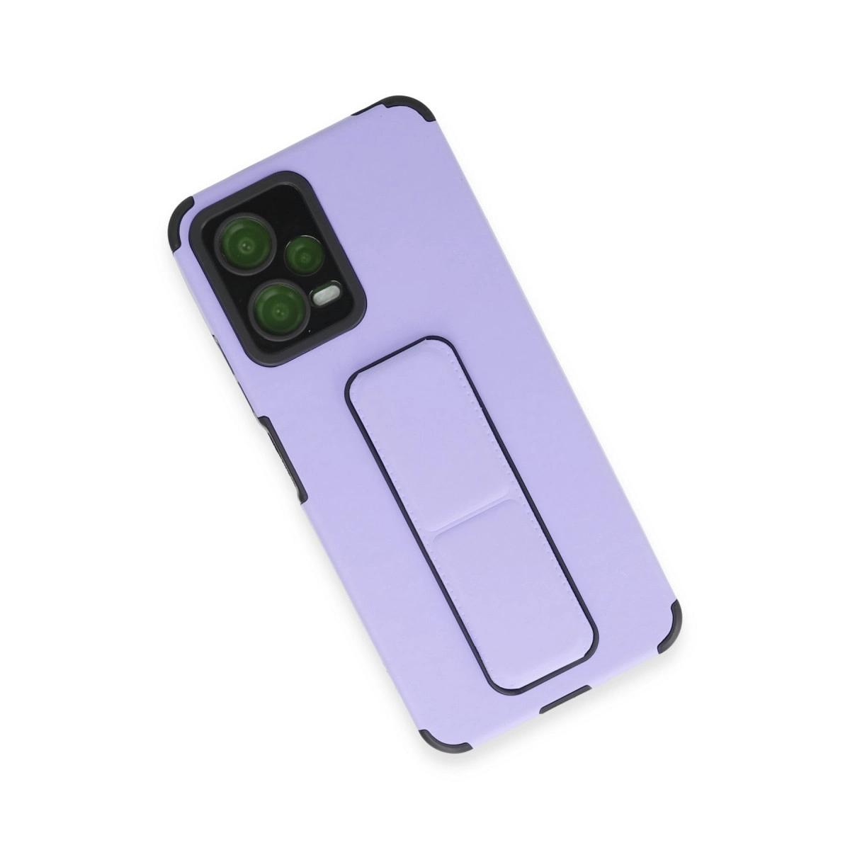 Entegre stantlı ve kamera açıklıklı açık mor telefon kılıfı.