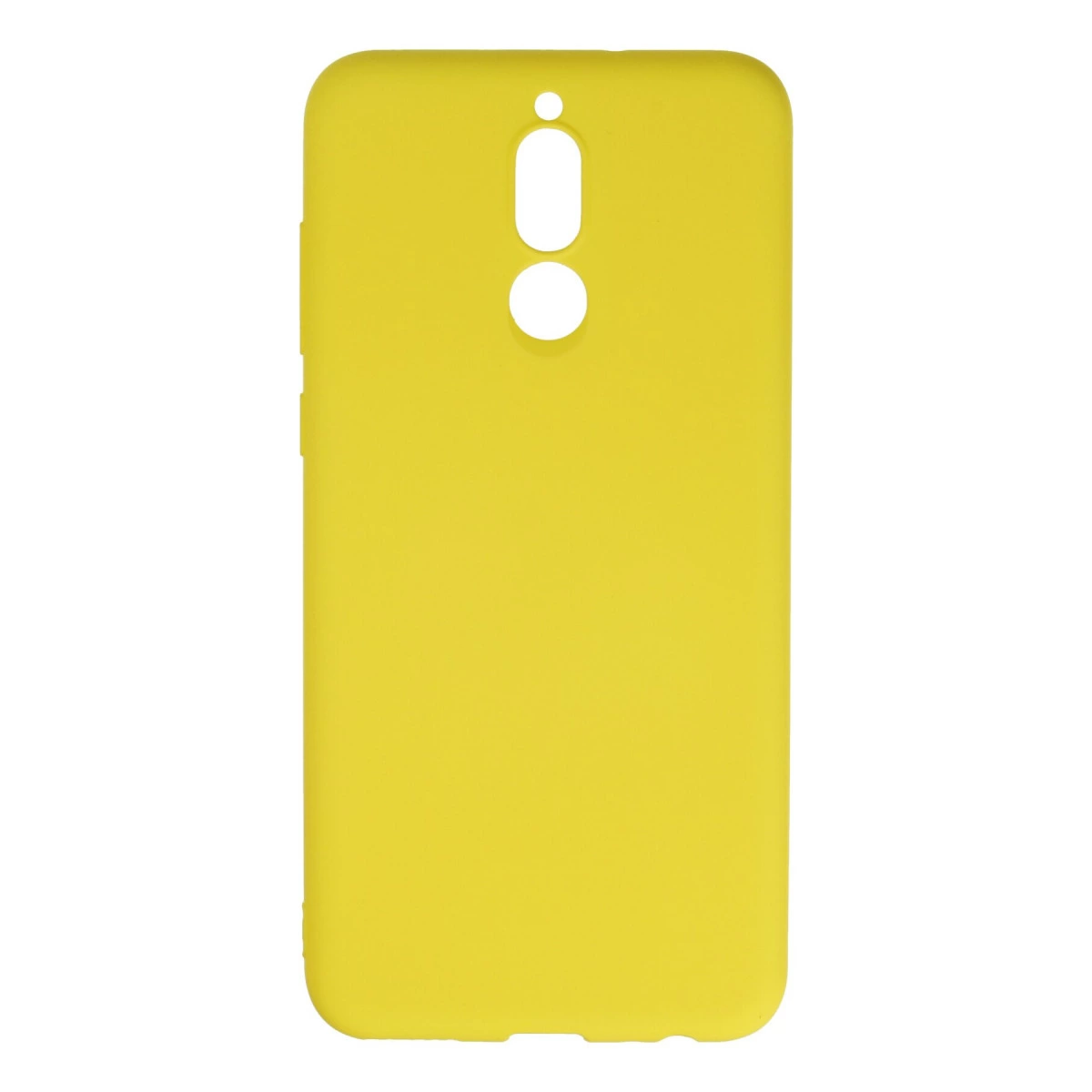 Sarı telefon kılıfı, kamera ve flaş için kesiklere sahip.