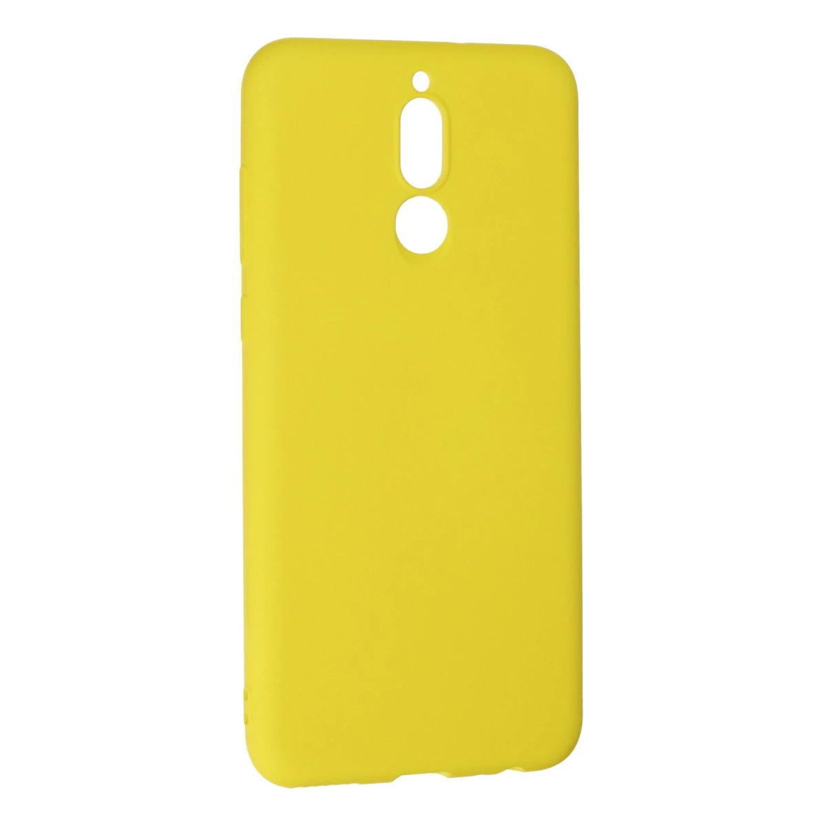 Sarı telefon kılıfı, kamera ve flaş için kesikler.
