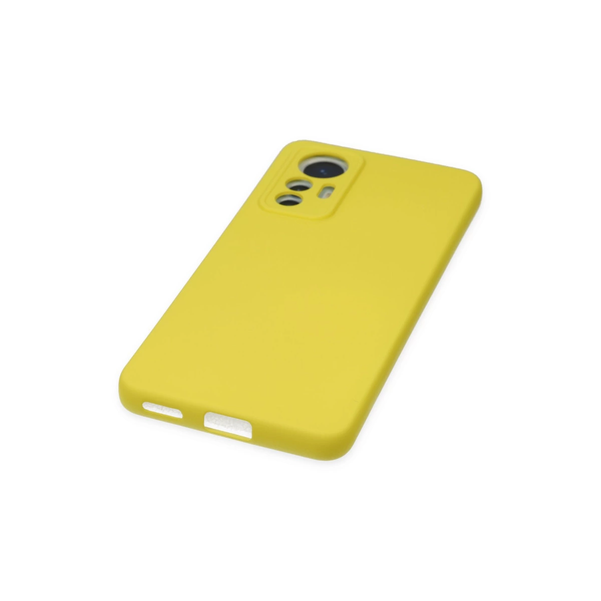 Kamera ve şarj portu için kesikli sarı telefon kılıfı.