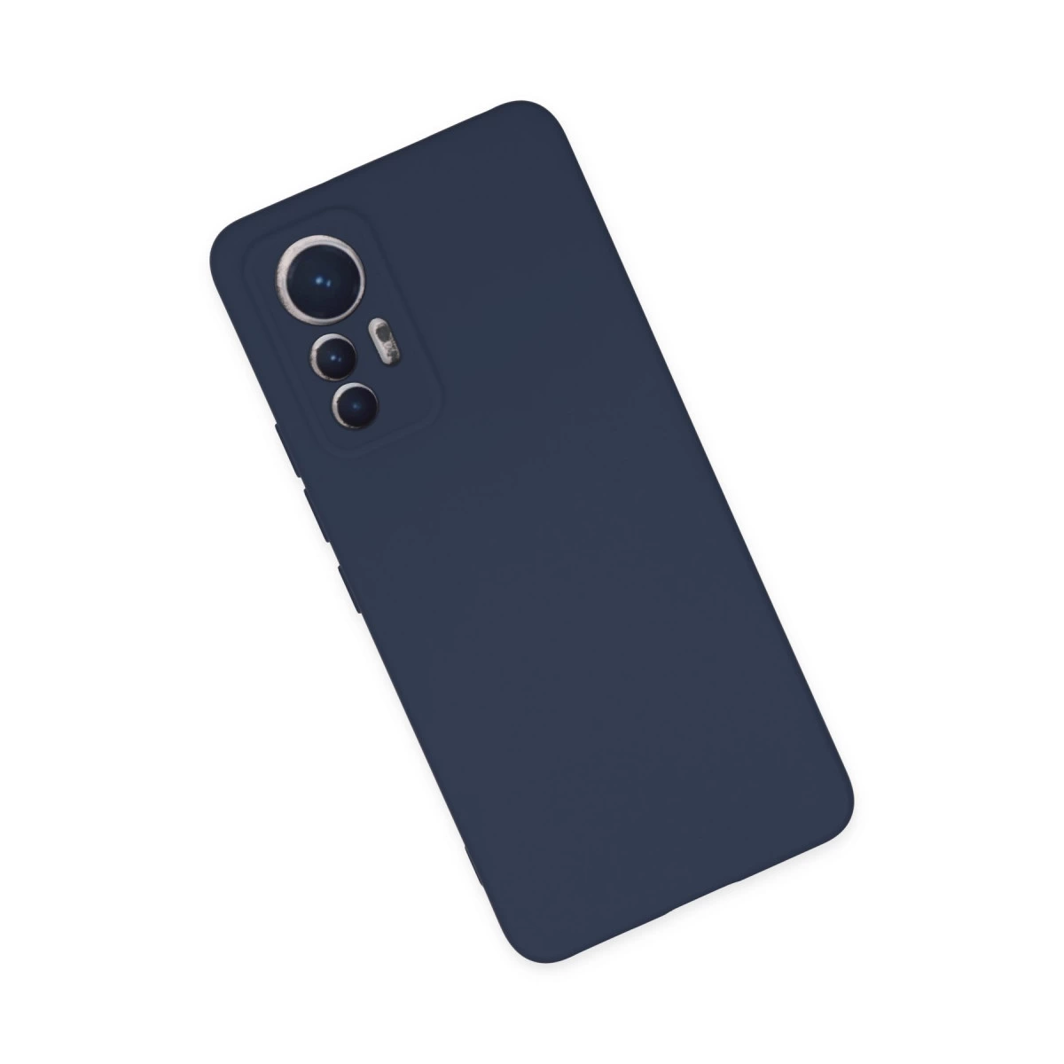 Beyaz arka plan üzerinde kamera kesimli lacivert telefon kılıfı.