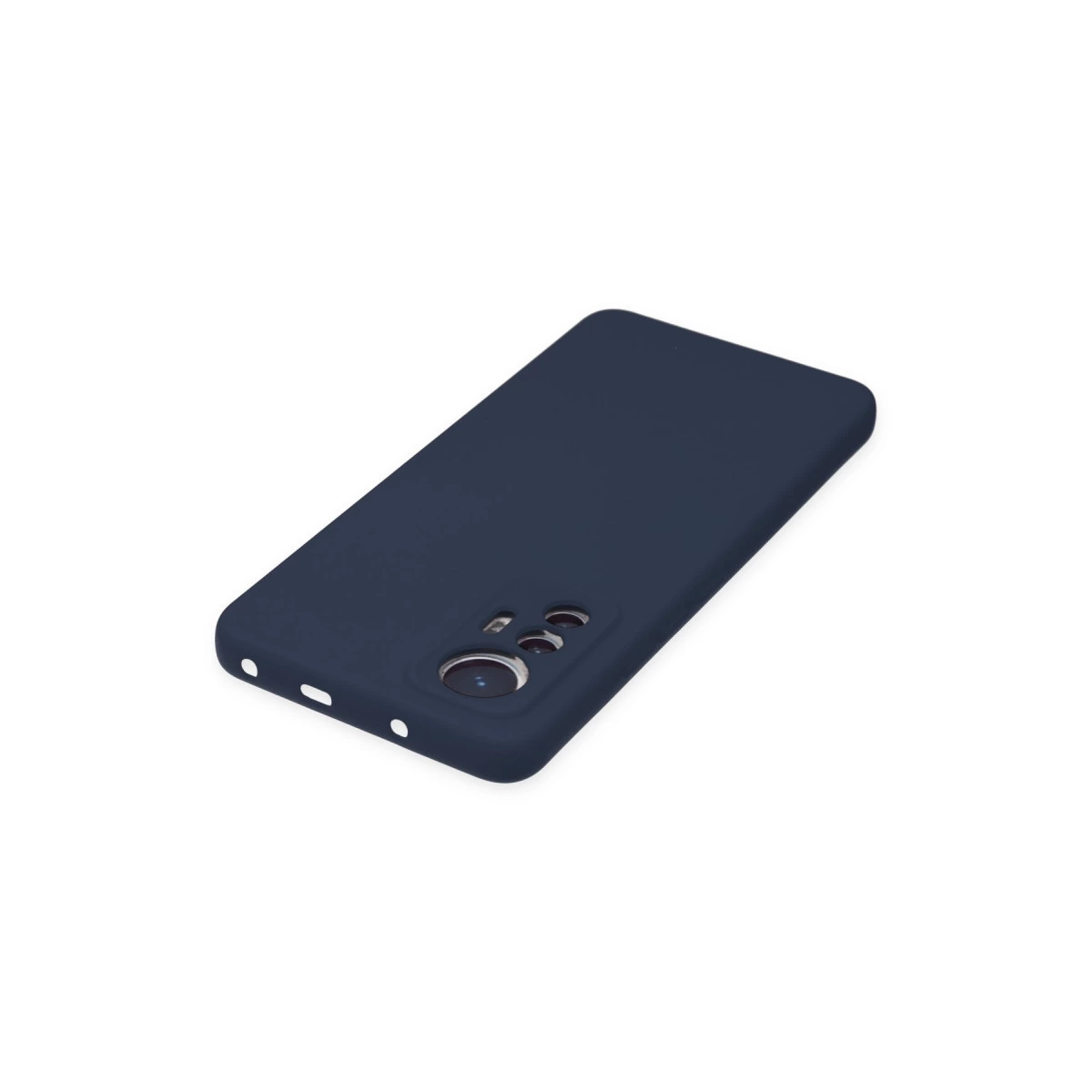 Beyaz arka plan üzerinde kamera kesimli lacivert telefon kılıfı.