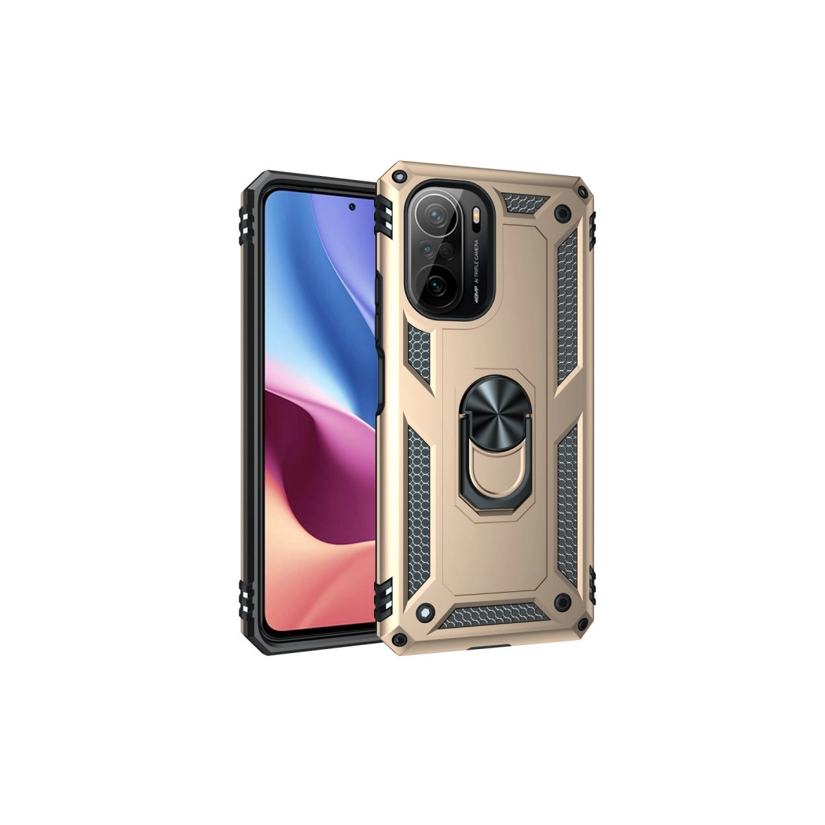 NEWFACE Xiaomi Poco F3 Uyumlu Sofya Yüzüklü Silikon Kapak Telefon Kılıfı Gold
