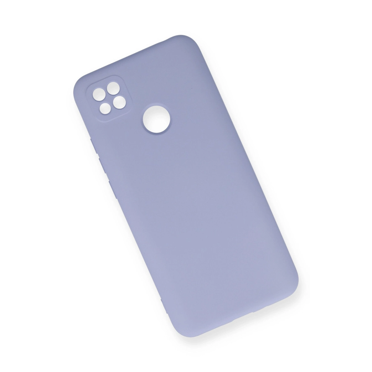 Dört kamera lensli ve parmak izi sensörü kesimli açık lavanta rengi telefon kılıfı.
