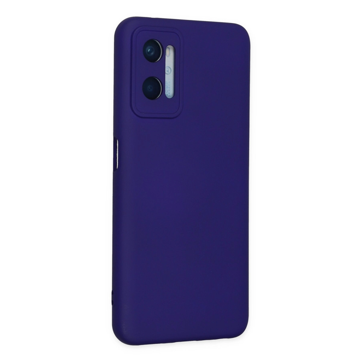 Mor telefon kılıfı, arkada çift kamera lensi ve flaşlı.