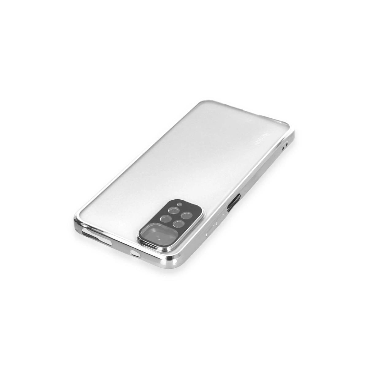 Kamera lensli gümüş şeffaf telefon kılıfı.