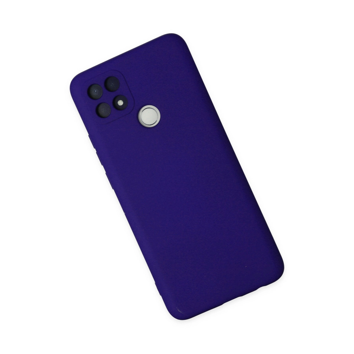 Kamera kesimli ve parmak izi sensörlü koyu mavi telefon kılıfı.