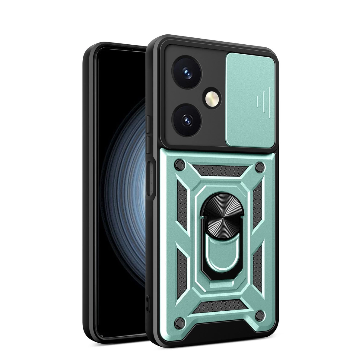NEWFACE Vivo Y27 Uyumlu Pars Lens Yüzüklü Silikon Telefon Kılıfı Yeşil