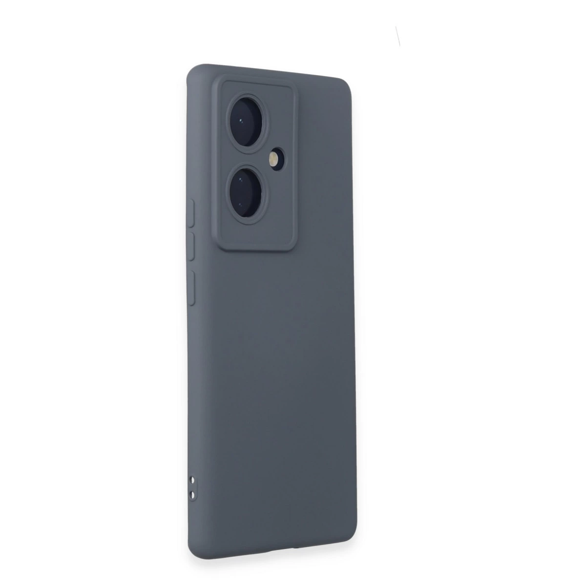 İki kamera lensi ve flaşlı gri telefon kılıfı.