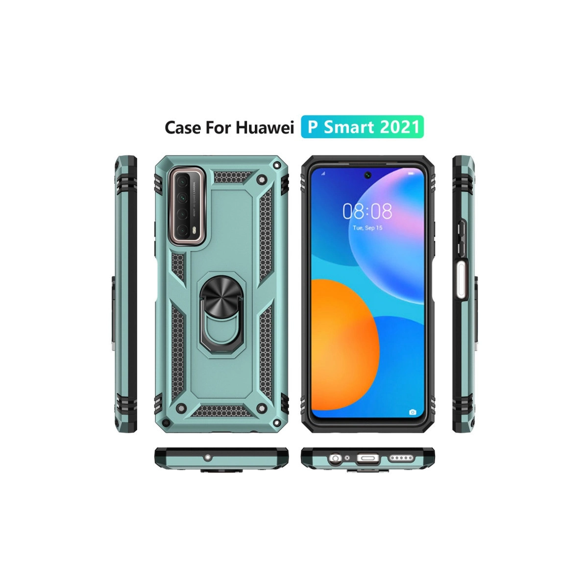Halka tutuculu Huawei P Smart 2021 için nane yeşili kılıf.