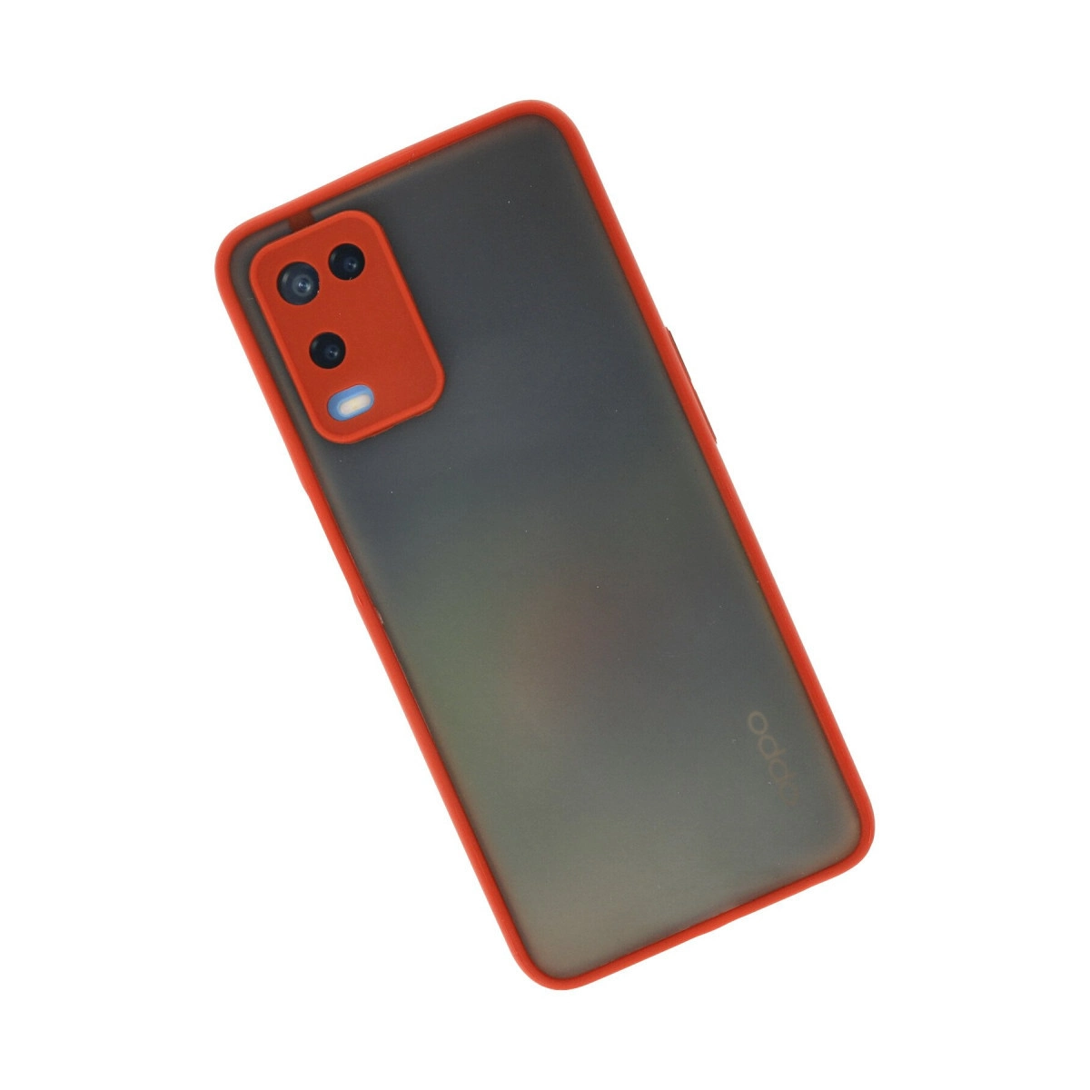 Siyah mat arka ve kamera modülüne sahip akıllı telefon için kırmızı kılıf.