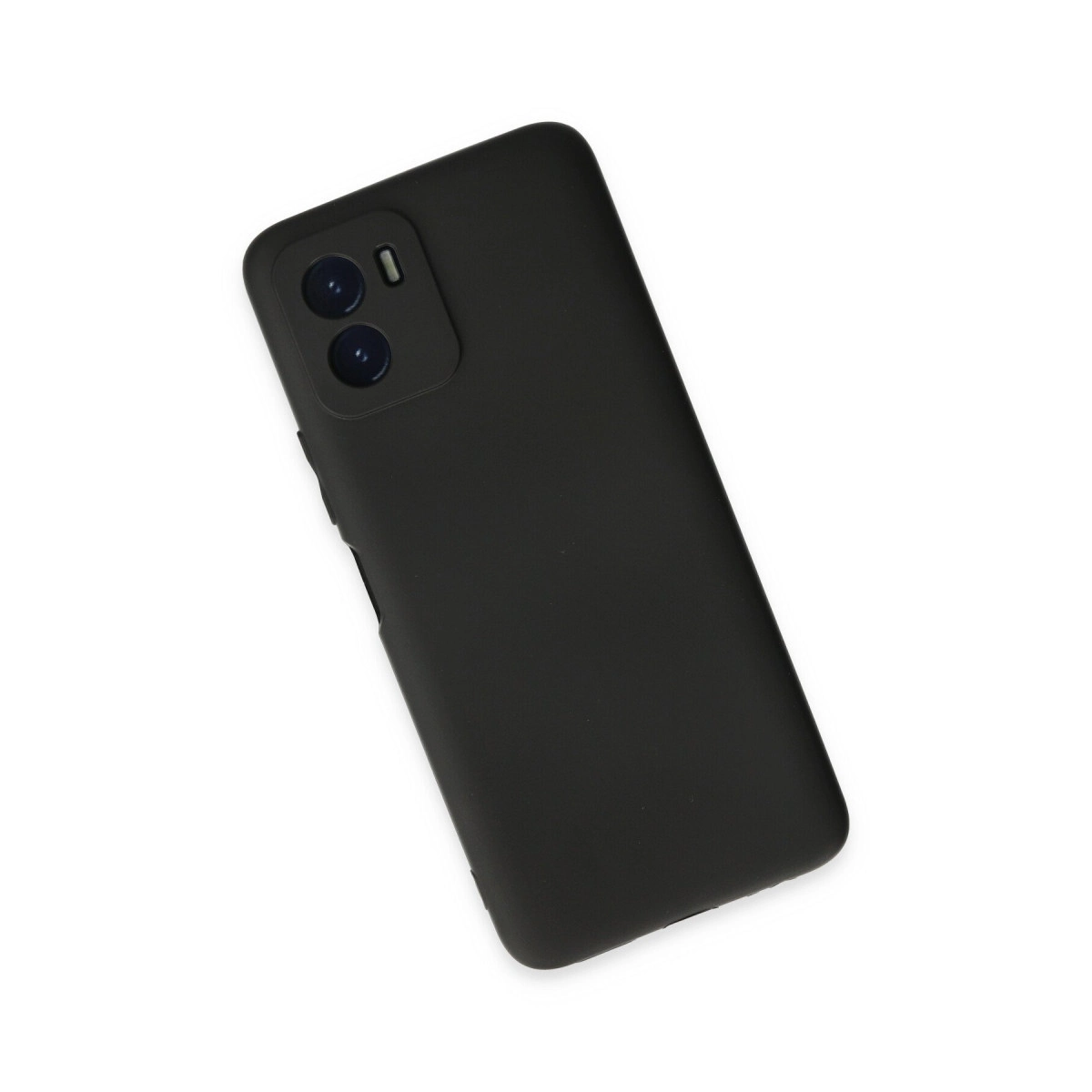 Arkada iki kamera ve flaşa sahip siyah akıllı telefon, beyaz arka plan üzerinde.