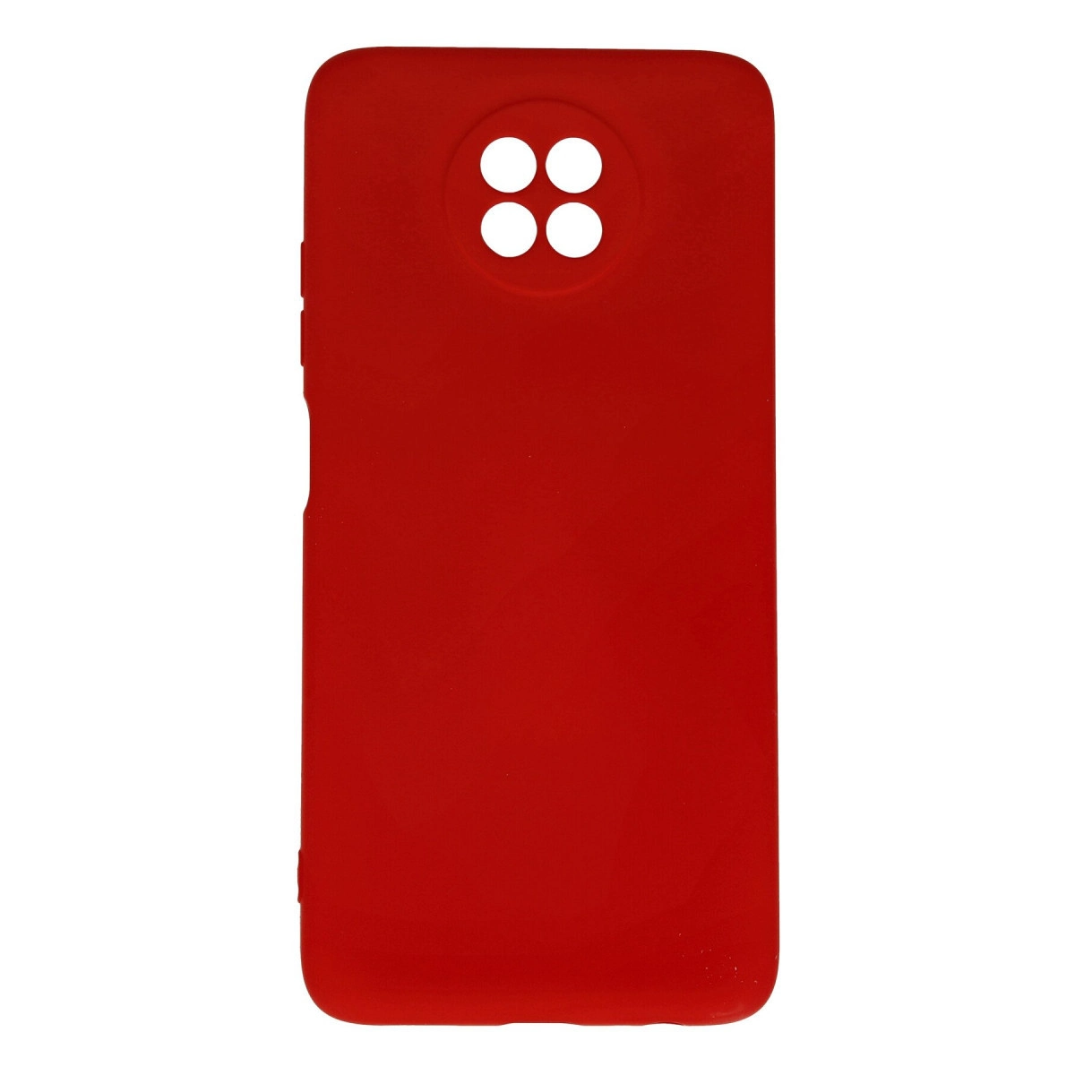 Yukarıda dört dairesel kamera lensi açıklığı bulunan kırmızı telefon kılıfı.