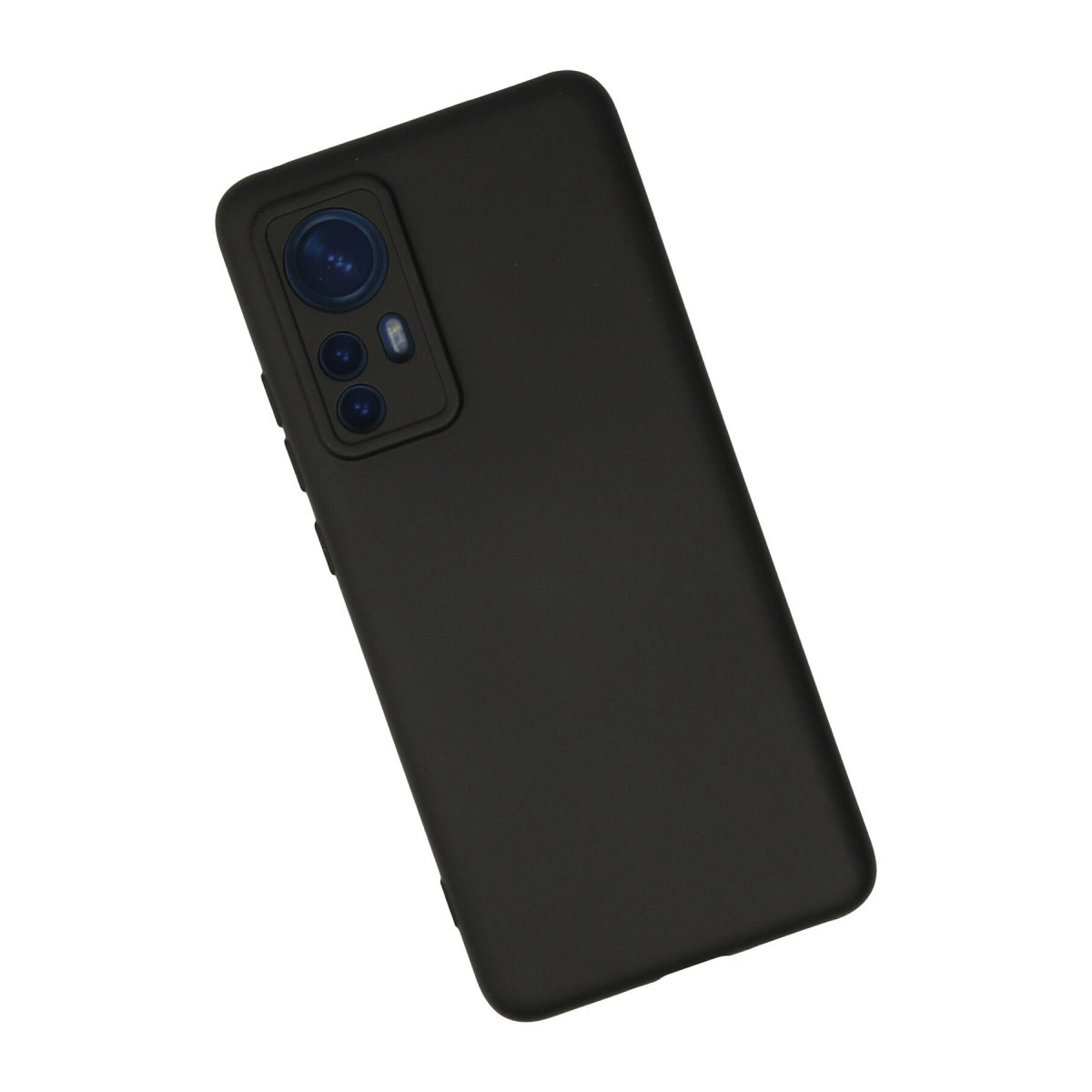 Arkada üçlü kamera modülüne sahip siyah akıllı telefon.