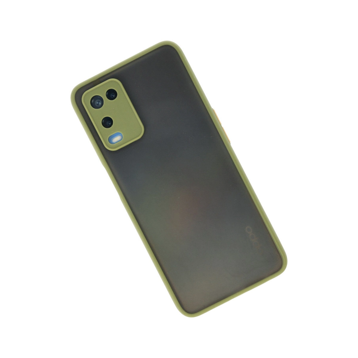 Zeytin yeşili çerçeveli, koyu gri telefon ve kamera dizilimi.