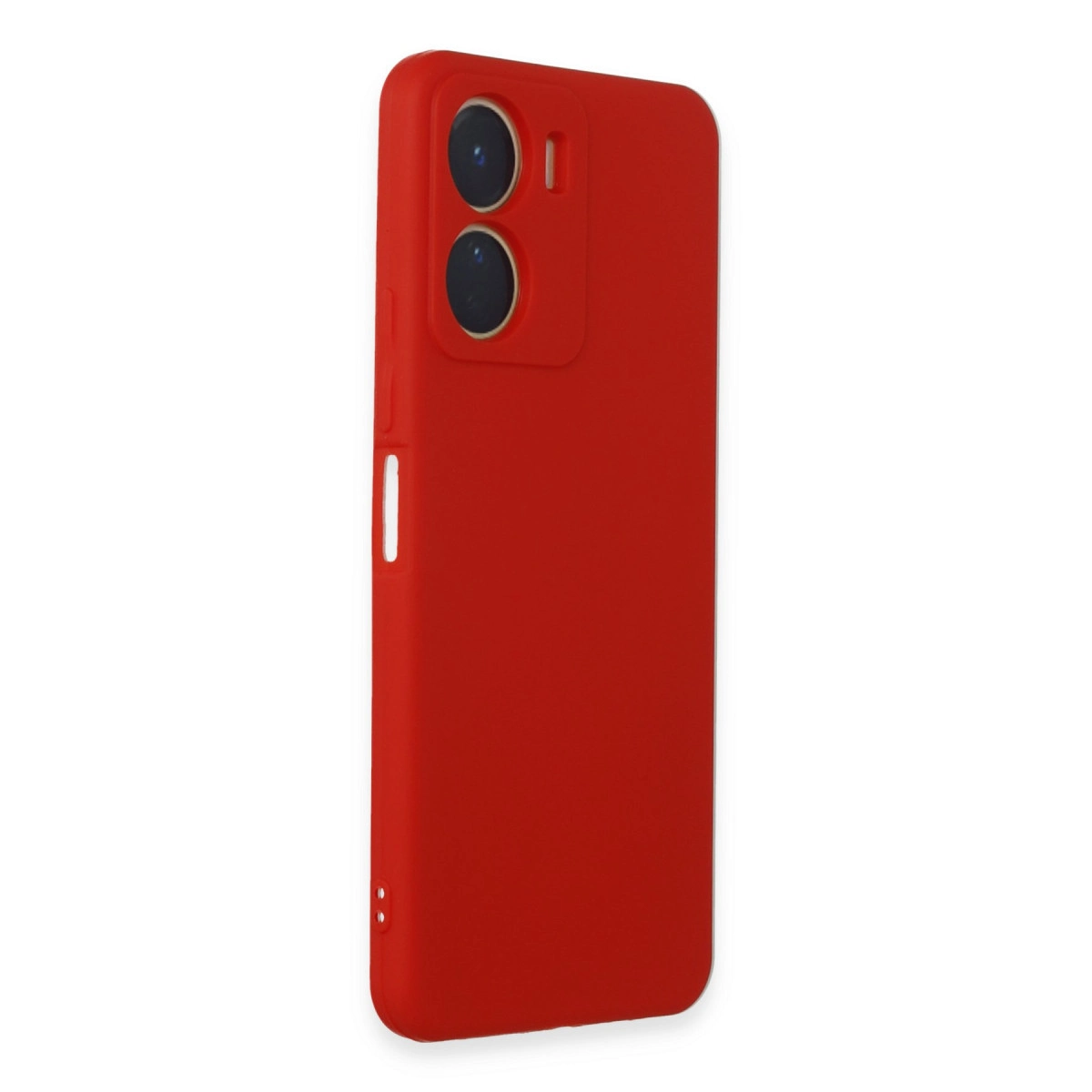 İki kamera lensli ve flaşlı kırmızı telefon kılıfı.
