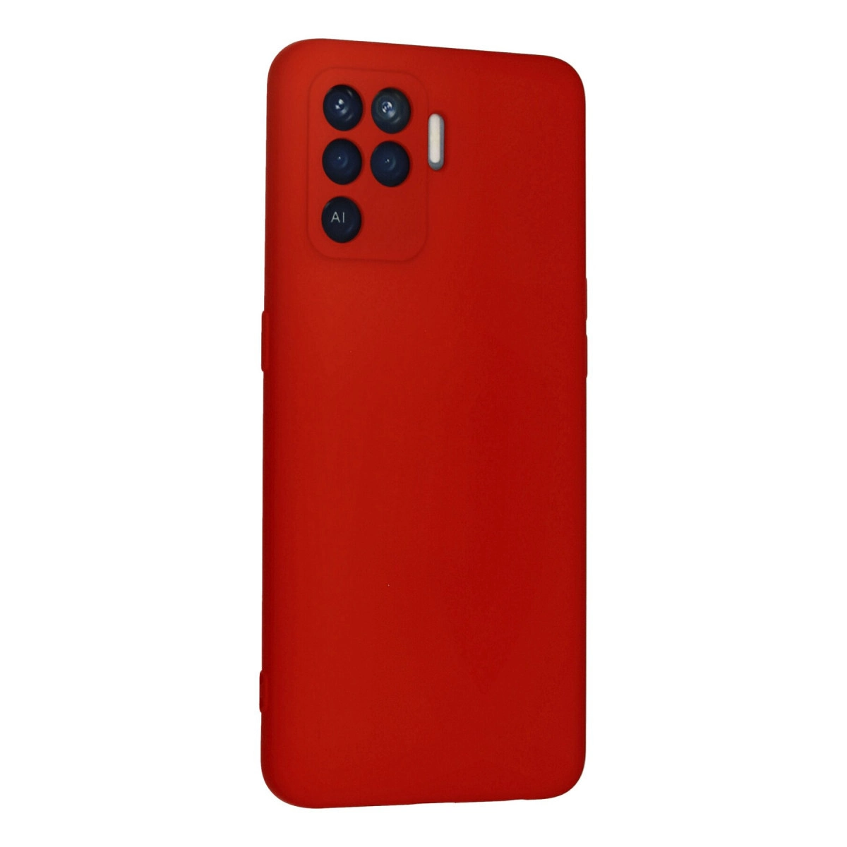 Arkada dört kamera ve flaş ünitesi bulunan kırmızı telefon kılıfı.