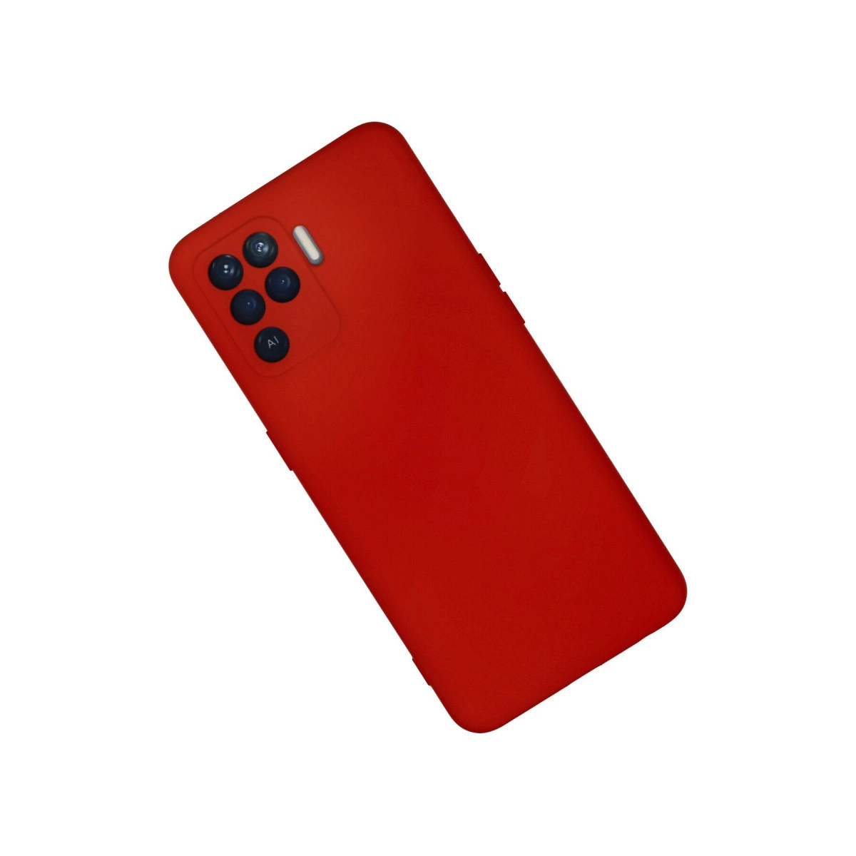 Dört kamera lensli ve flaşlı kırmızı telefon kılıfı.