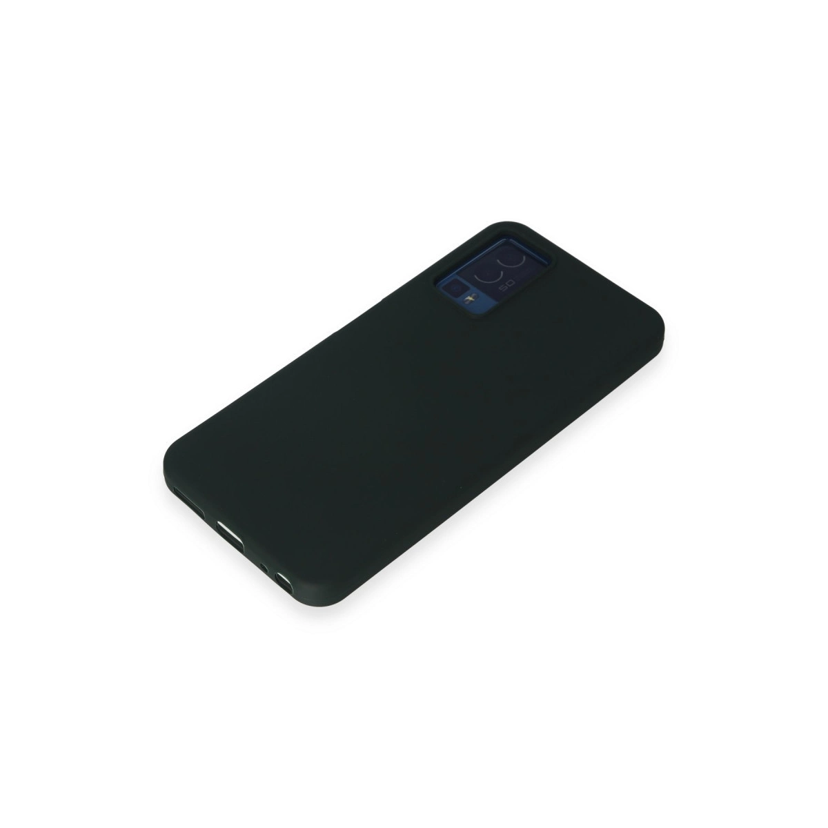 Beyaz arka plan üzerinde kamera modülüne sahip siyah telefon kılıfı.